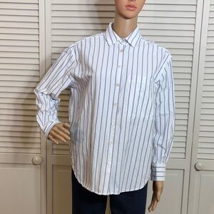 AYR White and Blue Striped Button Down Cotton Shirt Small